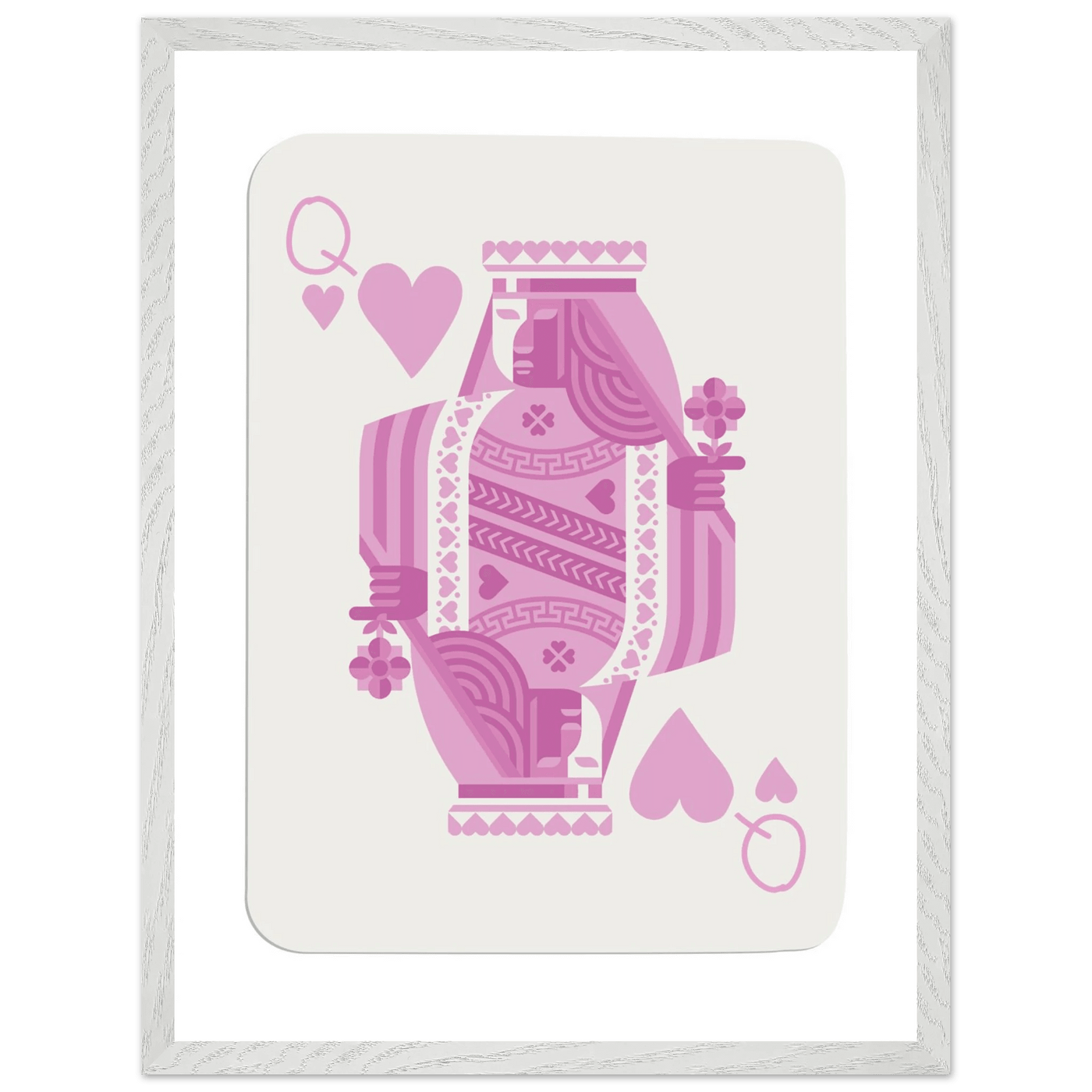 Queen of Hearts - Pink Poker Card Mounted Poster Art, Eco-Friendly Wood Frame & Shatterproof Plexiglass - Vibrantwalls