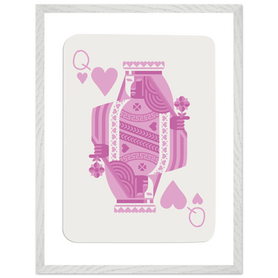 Queen of Hearts - Pink Poker Card Mounted Poster Art, Eco-Friendly Wood Frame & Shatterproof Plexiglass - Vibrantwalls