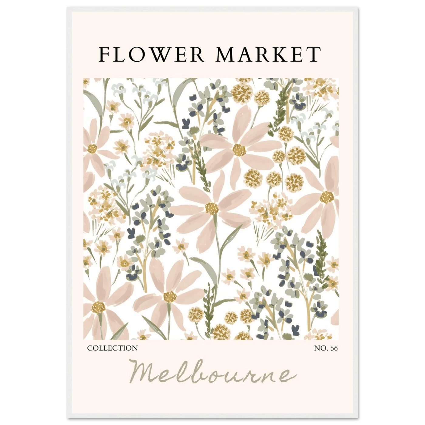 Flower Market Melbourne Framed Poster – Blush Floral & Sage Green Art Print | Ready-to-Hang Wall Decor - Vibrantwalls