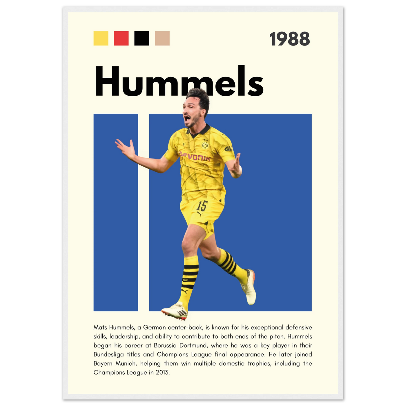 Mats Hummels Borussia Dortmund Framed Poster – Modern Football Art Print A1 (59.4 x 84.1 cm) White frame Vibrantwalls
