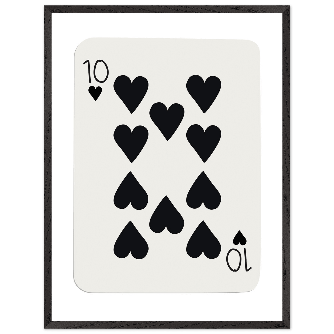 Minimalist Ten of Hearts Poker Card Print - Mounted Framed Poster Art, Eco-Friendly Wood Frame - Vibrantwalls