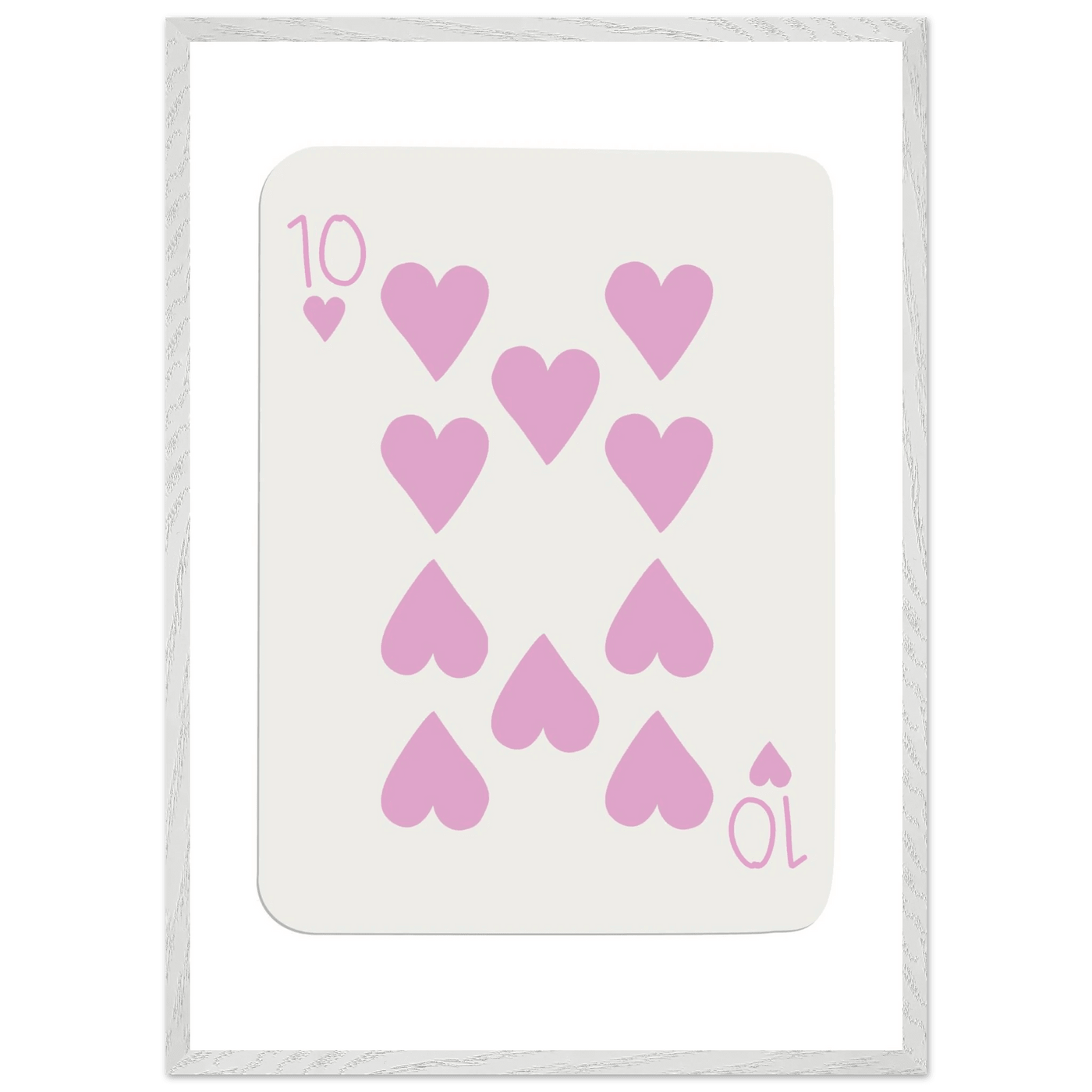 Ten of Hearts Poker Card Print - Soft Pink & Cream Mounted Framed Poster Art, Eco-Friendly Wood Frame - Vibrantwalls