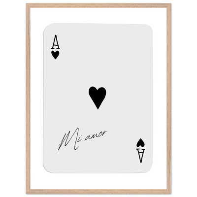 Mi Amor Ace of Hearts Framed Poster Art - Romantic Card Print with Eco-Friendly Wood Frame, Multiple Sizes & Colors - Vibrantwalls