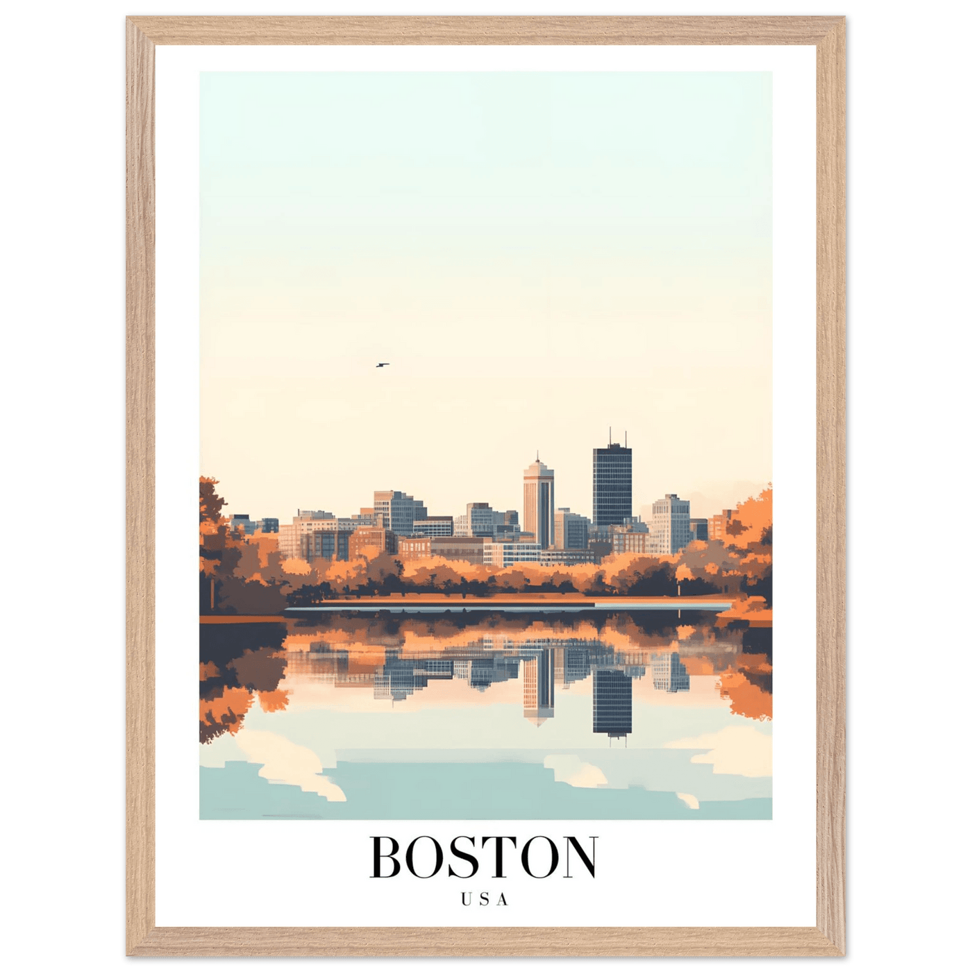 Boston Cityscape Framed Poster – Modern Travel Wall Art with Wooden Frame & Multiple Sizes - Vibrantwalls