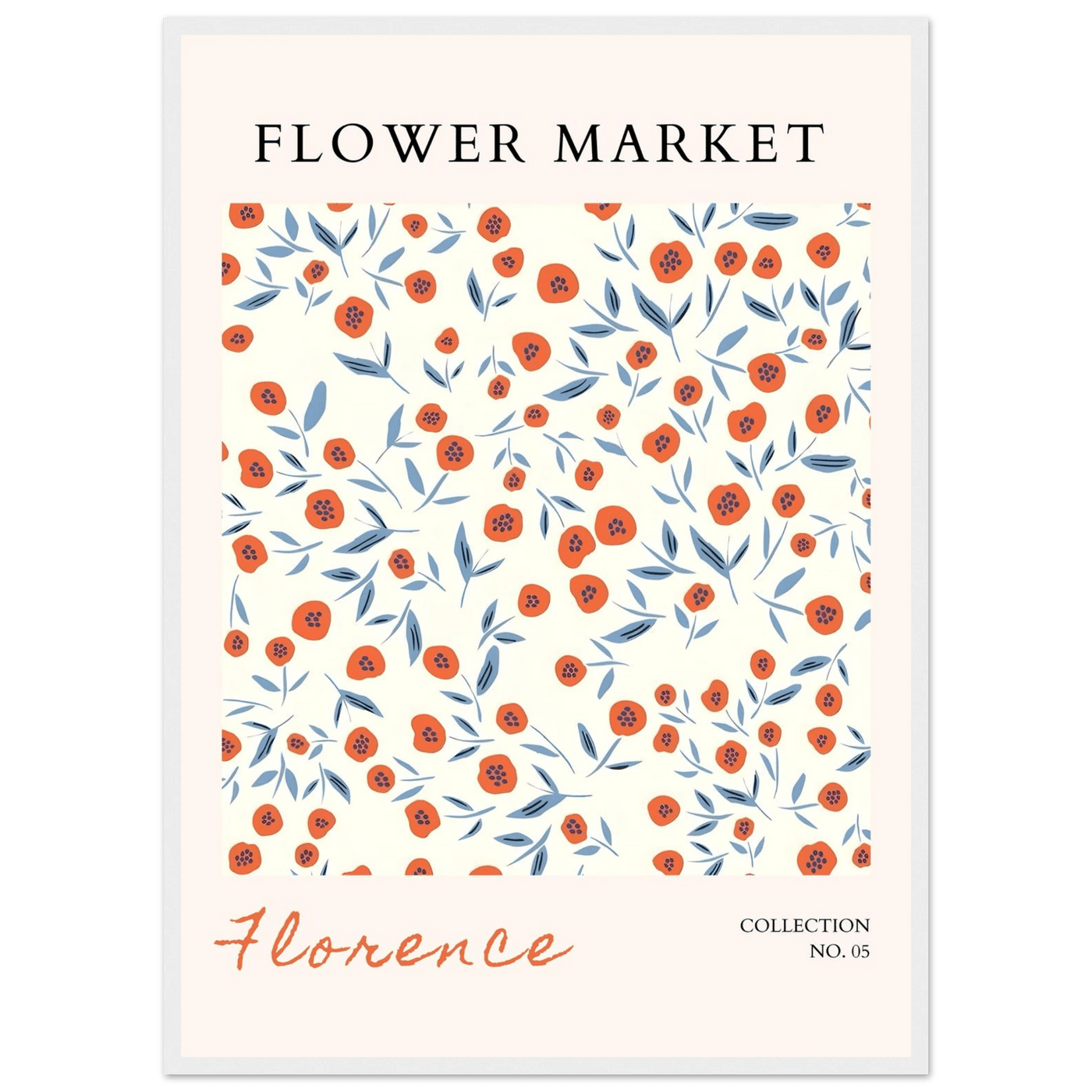 Florence Flower Market Art Print – Vibrant Orange Poppies & Blue Leaves | Framed & Ready-to-Hang Wall Art - Vibrantwalls