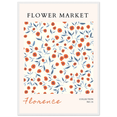 Florence Flower Market Art Print – Vibrant Orange Poppies & Blue Leaves | Framed & Ready-to-Hang Wall Art - Vibrantwalls