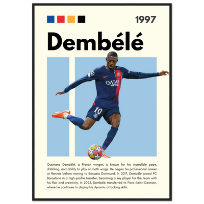 Ousmane Dembélé PSG Soccer Framed Poster – Dynamic Football Art Print in Multiple Sizes & Frame Styles 70x100 cm 28x40″ Black frame Vibrantwalls