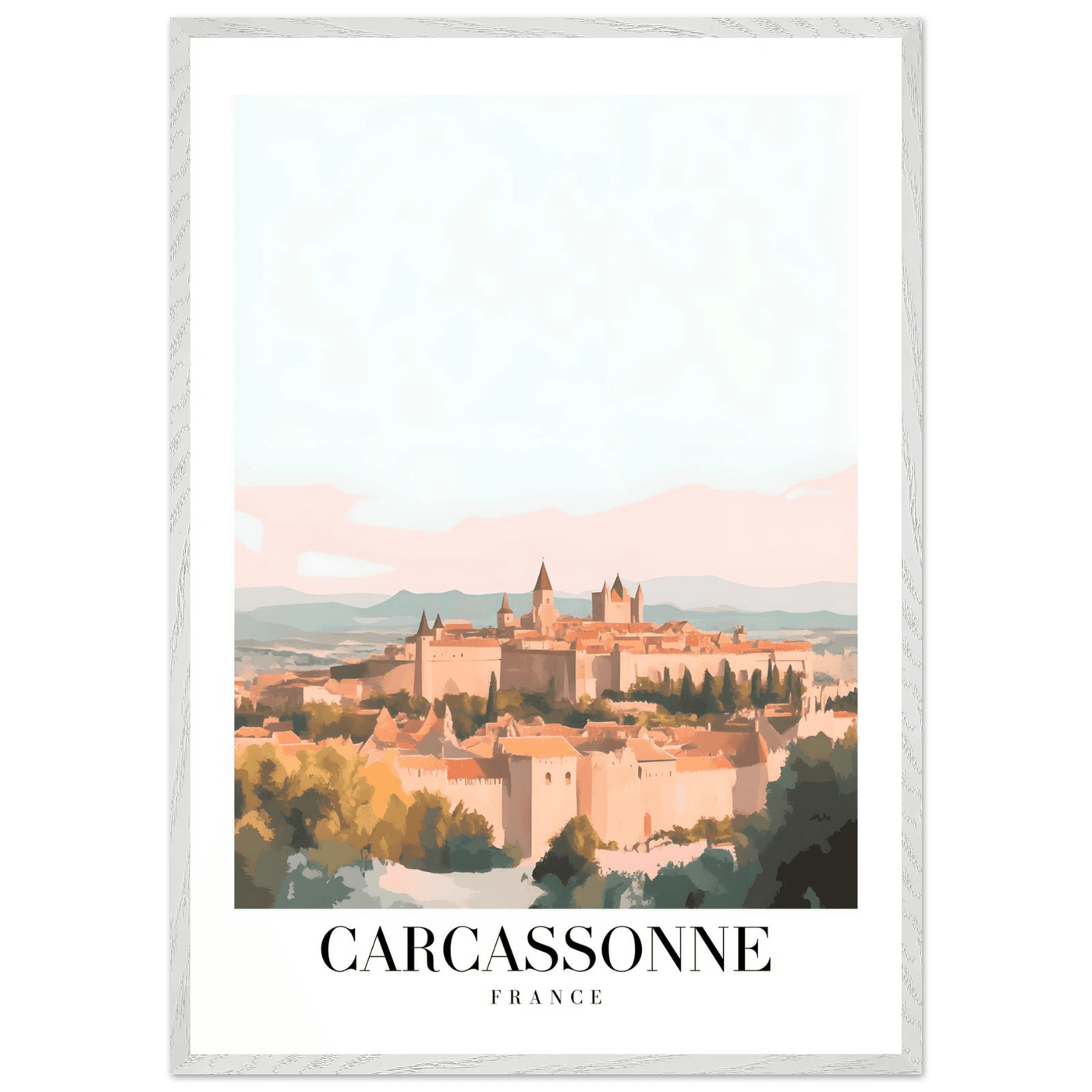 Carcassonne France Framed Poster – Vintage Travel Wall Art in Pastel Hues & Wooden Frame - Vibrantwalls