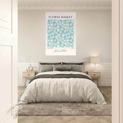 Charming Daisy Field Framed Poster – Pastel Blue & White Floral Art Print | Ready-to-Hang Wall Decor - Vibrantwalls