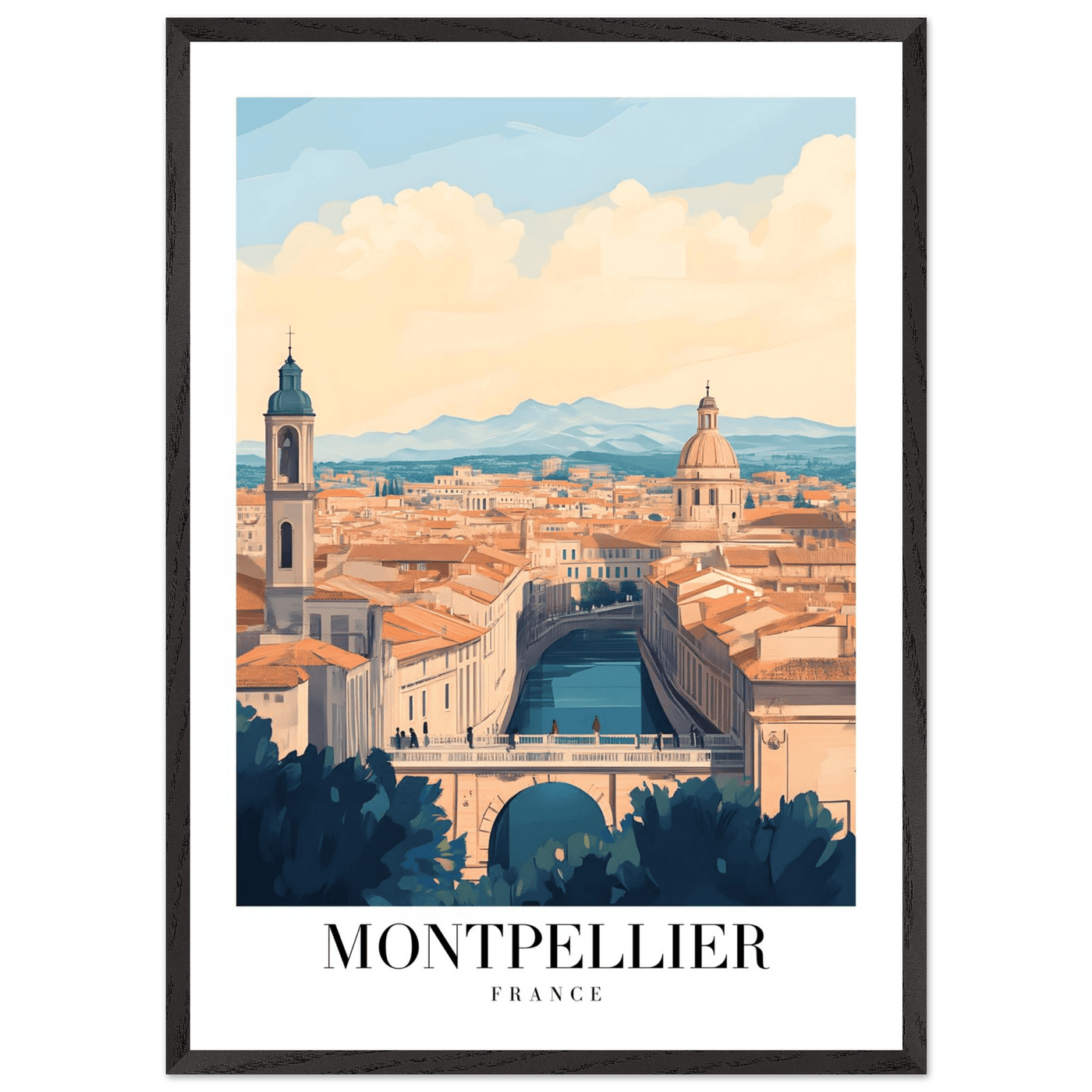 Montpellier France Framed Poster – Vintage Travel Wall Art with Wooden Frame - Vibrantwalls