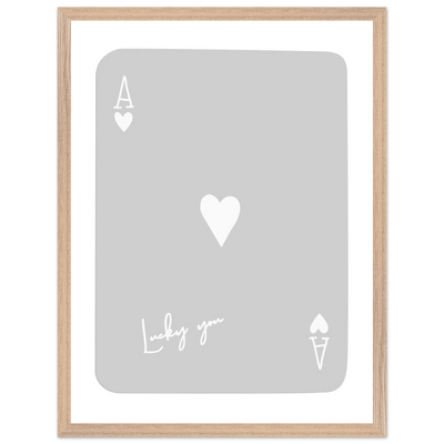 Lucky You Ace of Hearts Poker Card Art Print - Minimalist Framed Poster, Eco-Friendly Wood Frame - Vibrantwalls