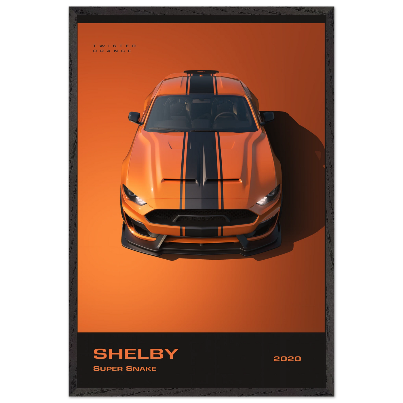 Shelby Super Snake 2020 "Twister Orange" Framed Poster | Modern Automotive Art, Ready-to-Hang Premium Quality 60x90 cm 24x36″ Black frame Vibrantwalls