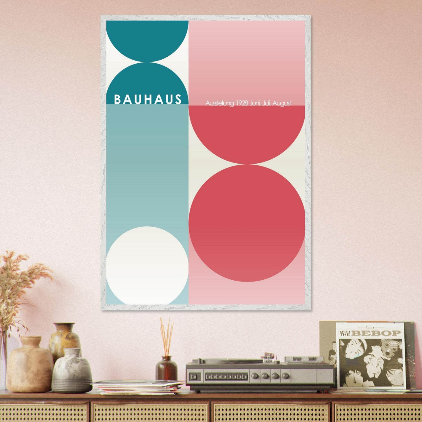 Bauhaus Retro Art Print in Teal and Coral for Unique Retro Decor - Vibrantwalls