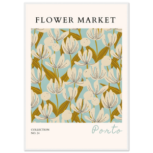 Flower Market Porto Abstract Floral Framed Poster | Calming Blue & Gold Botanical Art Print, Ready-to-Hang - Vibrantwalls