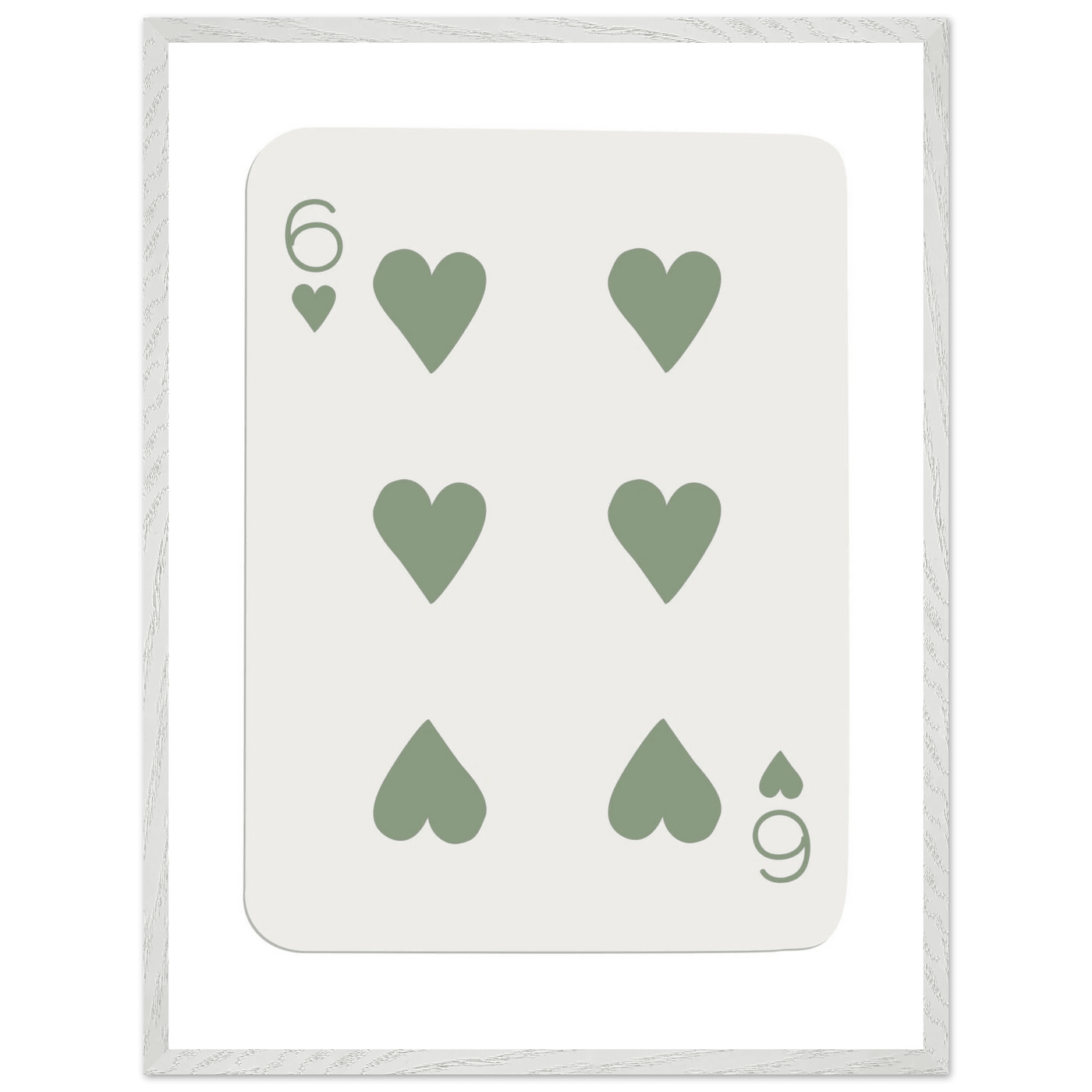 Minimalist Six of Hearts Poker Card Print - Mounted & Framed Art in Eco-Friendly Wood, Choose Your Size & Frame - Vibrantwalls