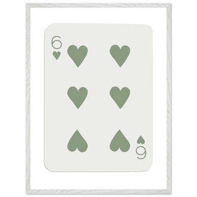 Minimalist Six of Hearts Poker Card Print - Mounted & Framed Art in Eco-Friendly Wood, Choose Your Size & Frame - Vibrantwalls