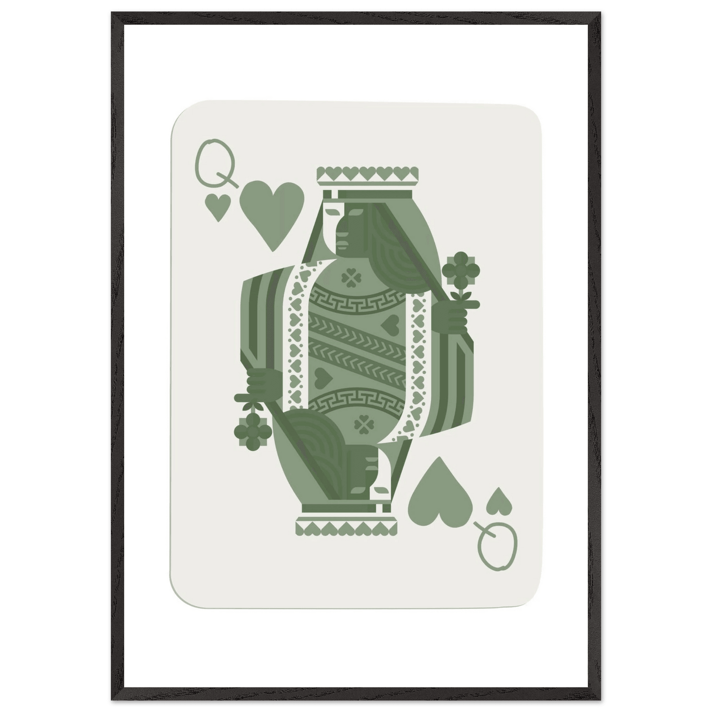Queen of Spades Poker Card Print - Sage Green Wall Art - Mounted Framed Poster, Eco-Friendly Wood Frame - Vibrantwalls