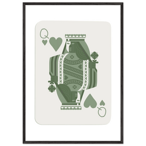 Queen of Spades Poker Card Print - Sage Green Wall Art - Mounted Framed Poster, Eco-Friendly Wood Frame - Vibrantwalls