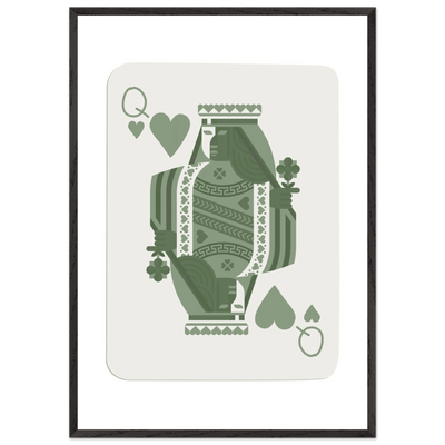 Queen of Spades Poker Card Print - Sage Green Wall Art - Mounted Framed Poster, Eco-Friendly Wood Frame - Vibrantwalls