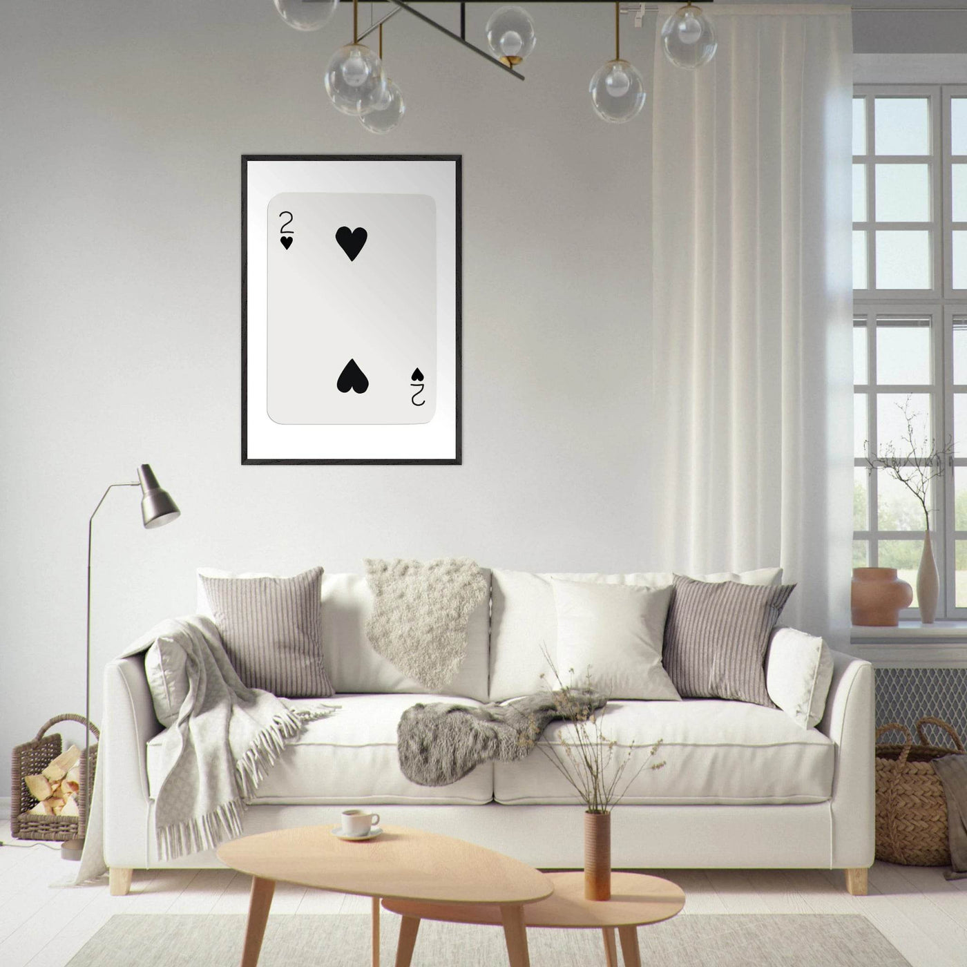 Minimalist Two of Hearts Poker Card Art Print - Framed Eco-Friendly Wooden Poster - Vibrantwalls