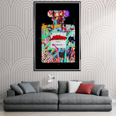 Vibrant Pop Art Chanel No. 5 Perfume Print - Framed & Ready-to-Hang - Vibrantwalls