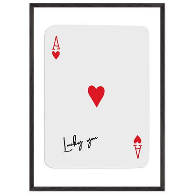 Lucky You Ace of Hearts Card Print - Framed Poker Art, Modern Design, Eco-Friendly Wood Frame - Vibrantwalls