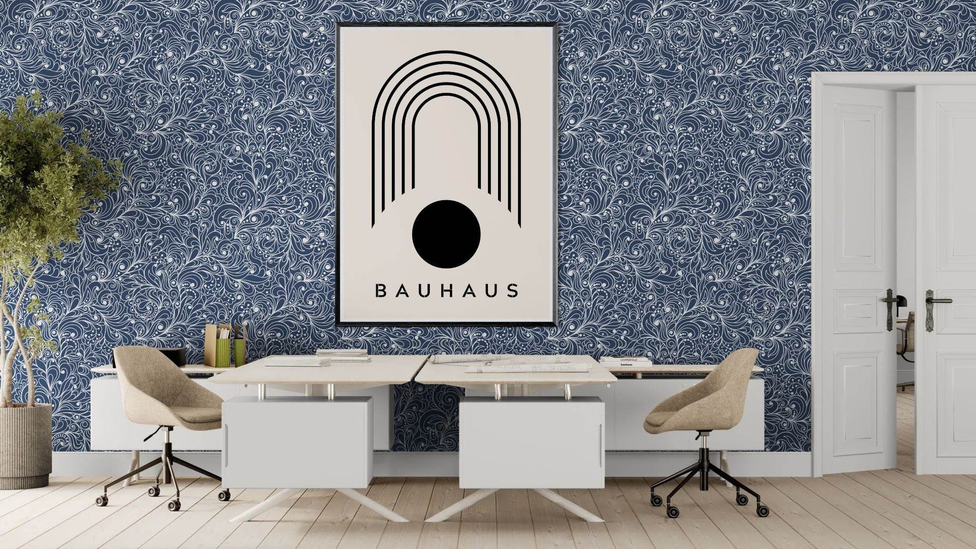 Bauhaus Black Beige Arch Circle Movement Style Design Wall Art - Vibrantwalls
