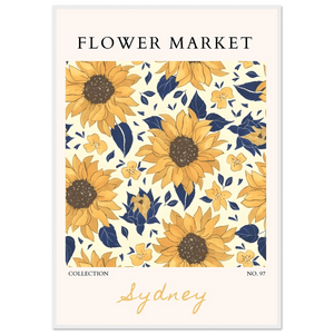 Vibrant Sunflower & Navy Floral Framed Poster – 'Flower Market Sydney' Collection | Ready-to-Hang Wall Art - Vibrantwalls