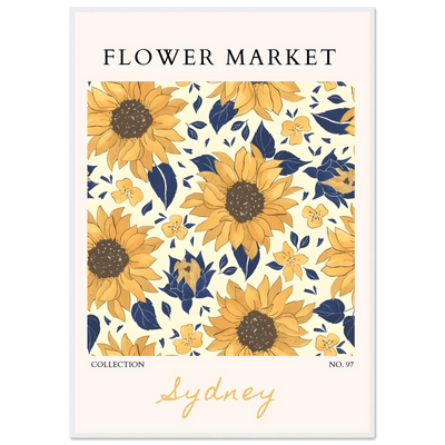 Vibrant Sunflower & Navy Floral Framed Poster – 'Flower Market Sydney' Collection | Ready-to-Hang Wall Art - Vibrantwalls