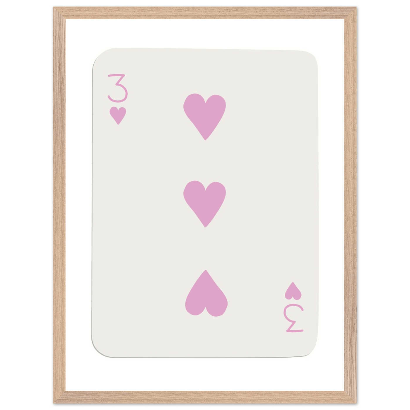 Three of Hearts Poker Card Print - Soft Pink Mounted Framed Poster Art, Eco-Friendly Wood Frame - Vibrantwalls