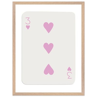 Three of Hearts Poker Card Print - Soft Pink Mounted Framed Poster Art, Eco-Friendly Wood Frame - Vibrantwalls