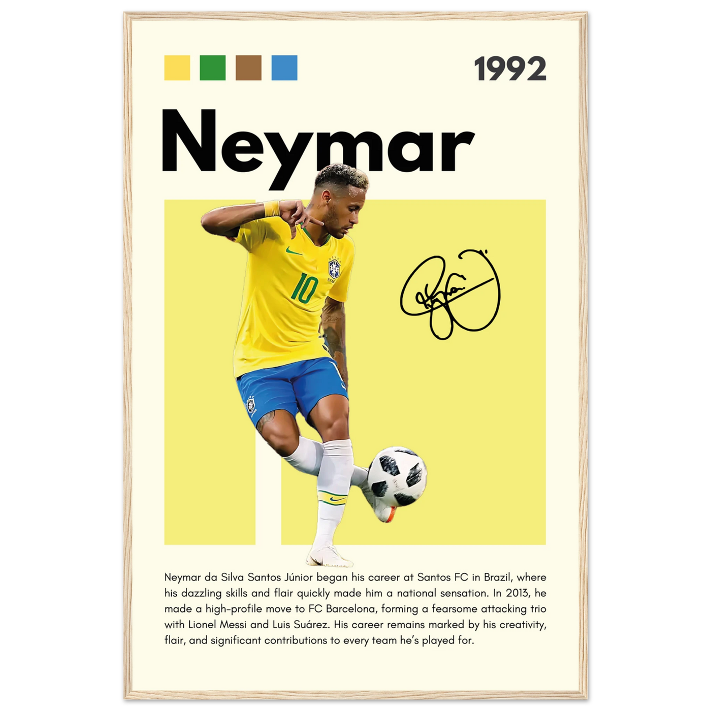 Neymar Jr. Brazilian Football Legend Framed Poster – Vibrant Pop Art Football Print 60x90 cm 24x36″ Wood frame Vibrantwalls