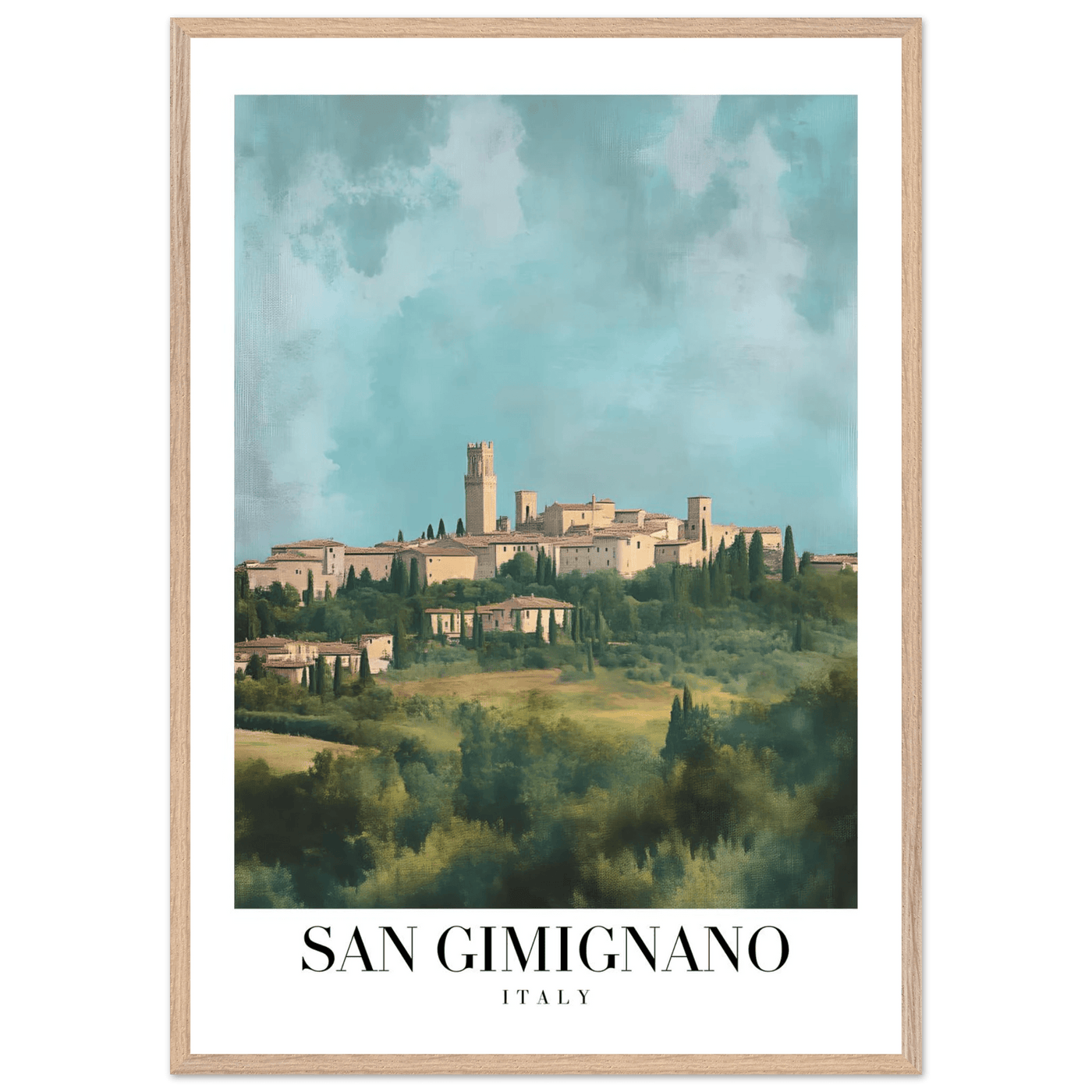 San Gimignano Italy Framed Poster – Vintage Tuscan Countryside Wall Art with Wooden Frame - Vibrantwalls