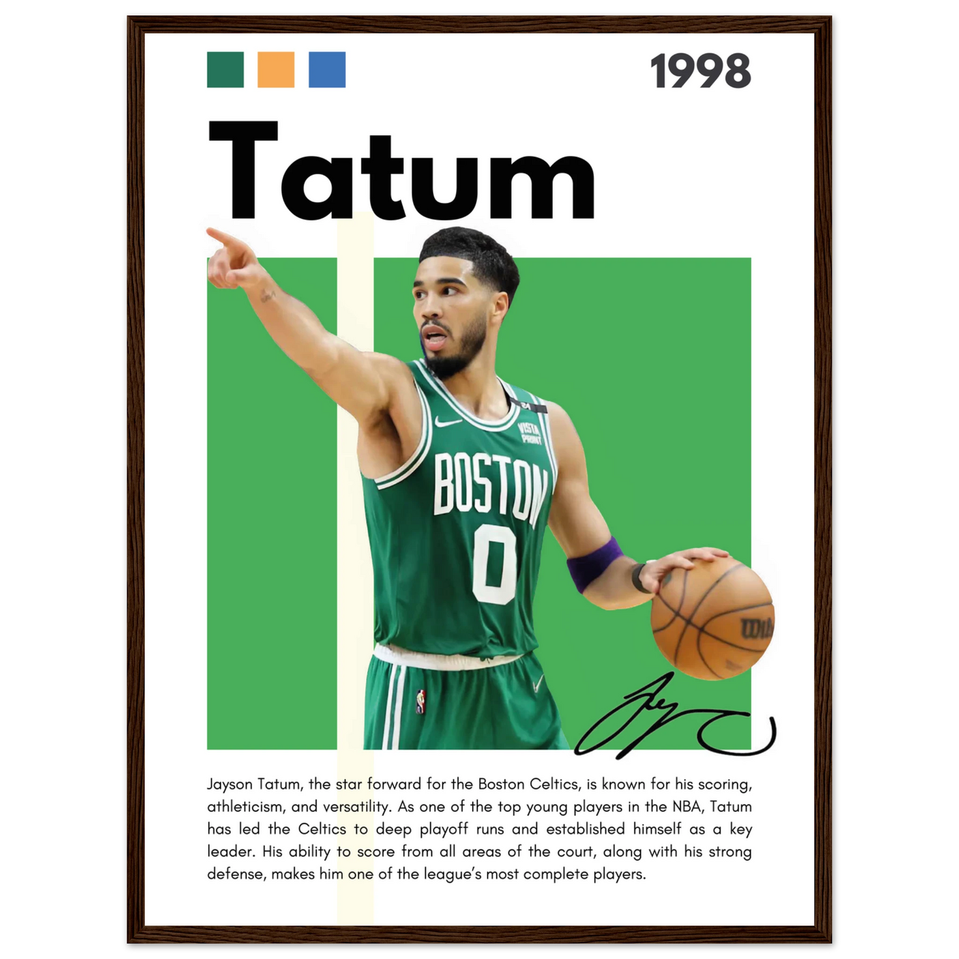Jayson Tatum Boston Celtics Star Framed Poster 45x60 cm 18x24″ Dark wood frame Vibrantwalls