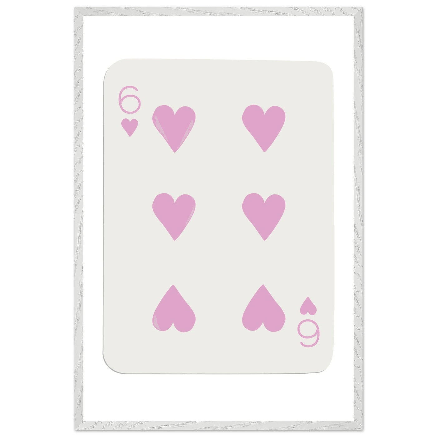 Minimalist Pink Six of Hearts Poker Card Print - Mounted Framed Eco-Friendly Wood Art - Vibrantwalls