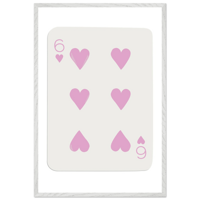 Minimalist Pink Six of Hearts Poker Card Print - Mounted Framed Eco-Friendly Wood Art - Vibrantwalls
