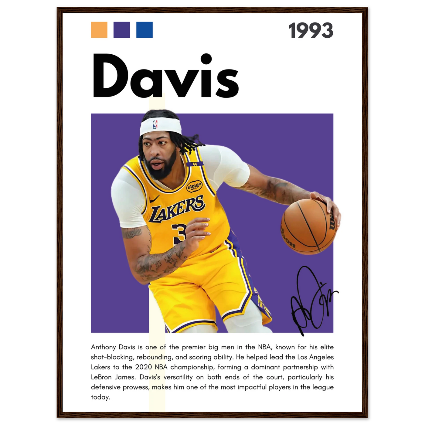 Anthony Davis Lakers Modern Basketball Art Print 60x80 cm 24x32″ Dark wood frame Vibrantwalls