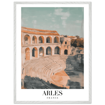 Arles France Amphitheater Framed Poster – Vintage Travel Wall Art with Wooden Frame and Serene Palette - Vibrantwalls