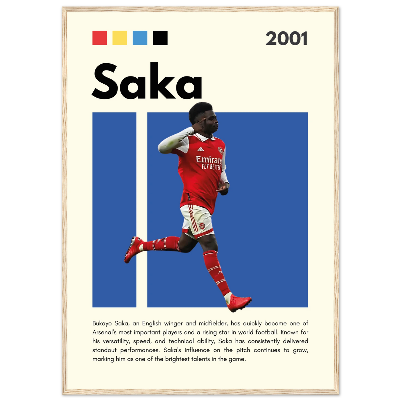 Bukayo Saka Arsenal Framed Poster – Modern Football Art Print for Gooners A1 (59.4 x 84.1 cm) Wood frame Vibrantwalls