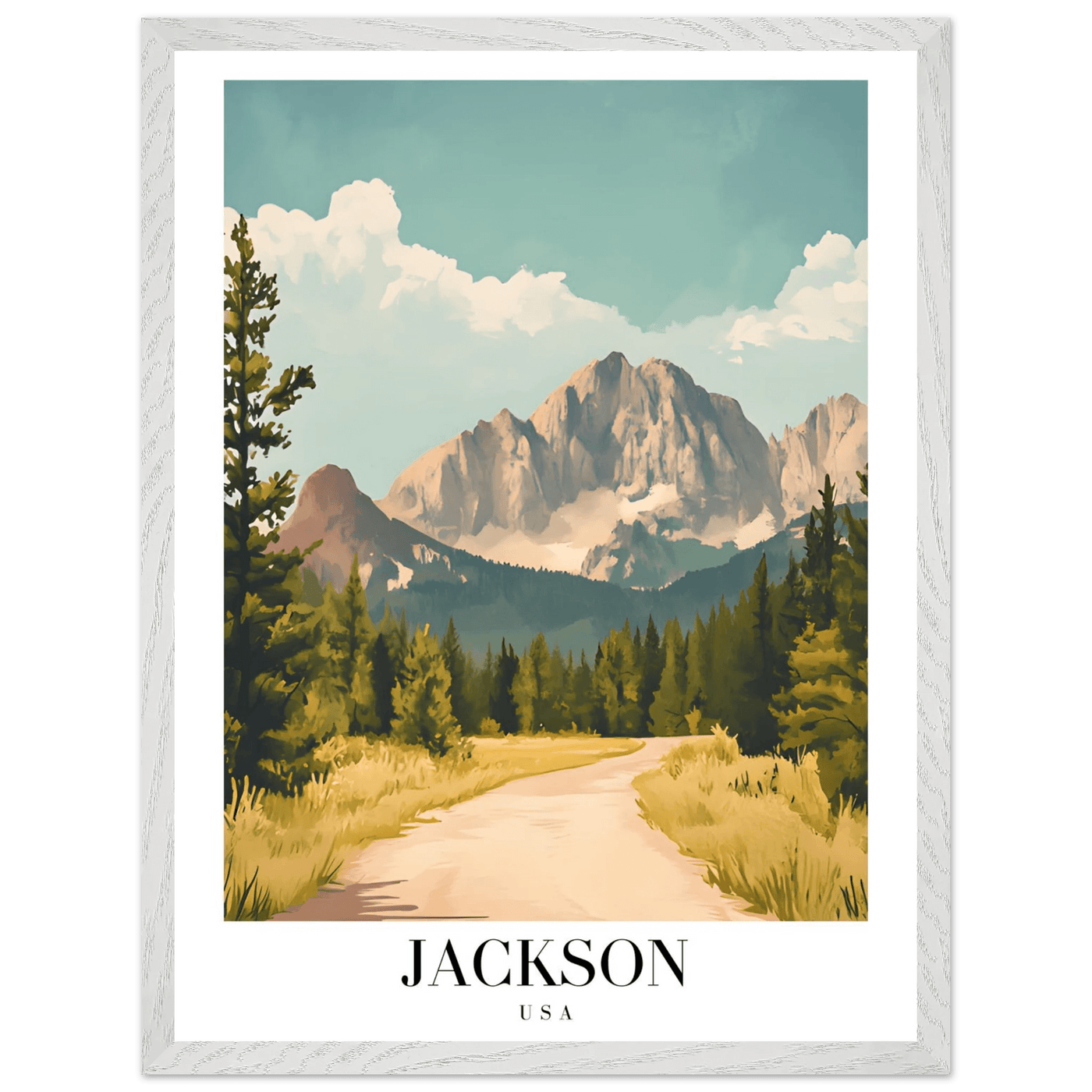 Jackson USA Mountain Landscape Framed Poster – Vintage Travel Wall Art with Wooden Frame - Vibrantwalls