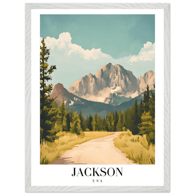 Jackson USA Mountain Landscape Framed Poster – Vintage Travel Wall Art with Wooden Frame - Vibrantwalls