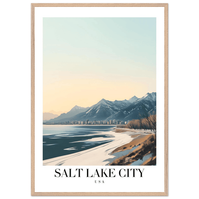 Salt Lake City Framed Poster – Modern Winter Landscape Art with Wood Frame - Vibrantwalls