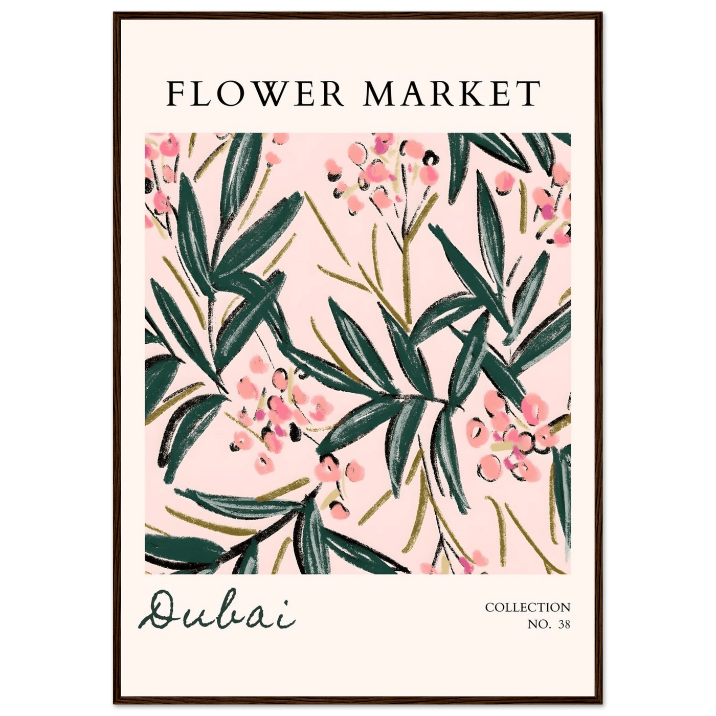 Dubai Flower Market Art Print – Blush Pink & Emerald Green Botanical Framed Poster | Ready-to-Hang - Vibrantwalls