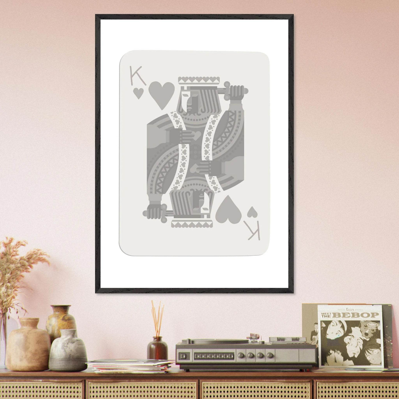 King of Hearts Poker Card Print - Modern Art Framed Poster, Eco-Friendly Wood Frame in Your Choice of Finish - Vibrantwalls