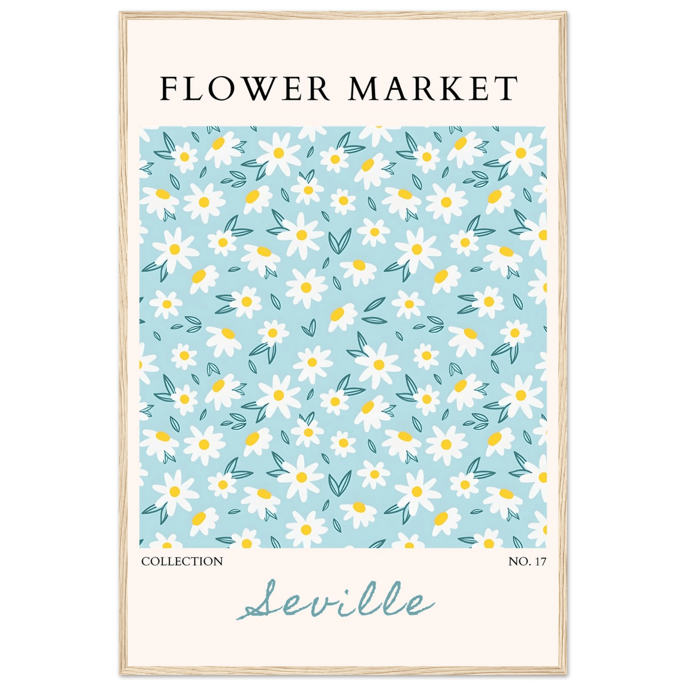 Charming Daisy Field Framed Poster – Pastel Blue & White Floral Art Print | Ready-to-Hang Wall Decor - Vibrantwalls