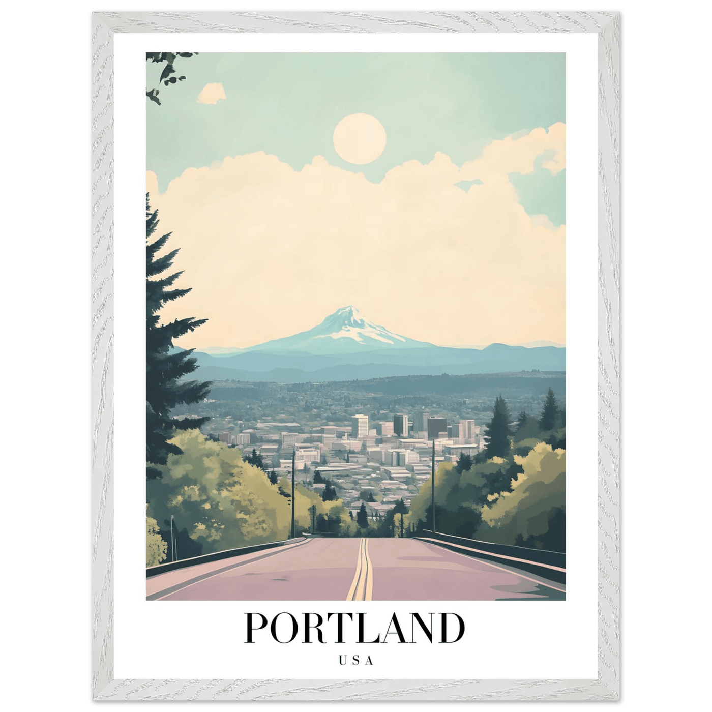 Portland Oregon Framed Poster – Mid-Century Modern Travel Art with Your Choice of Frame - Vibrantwalls