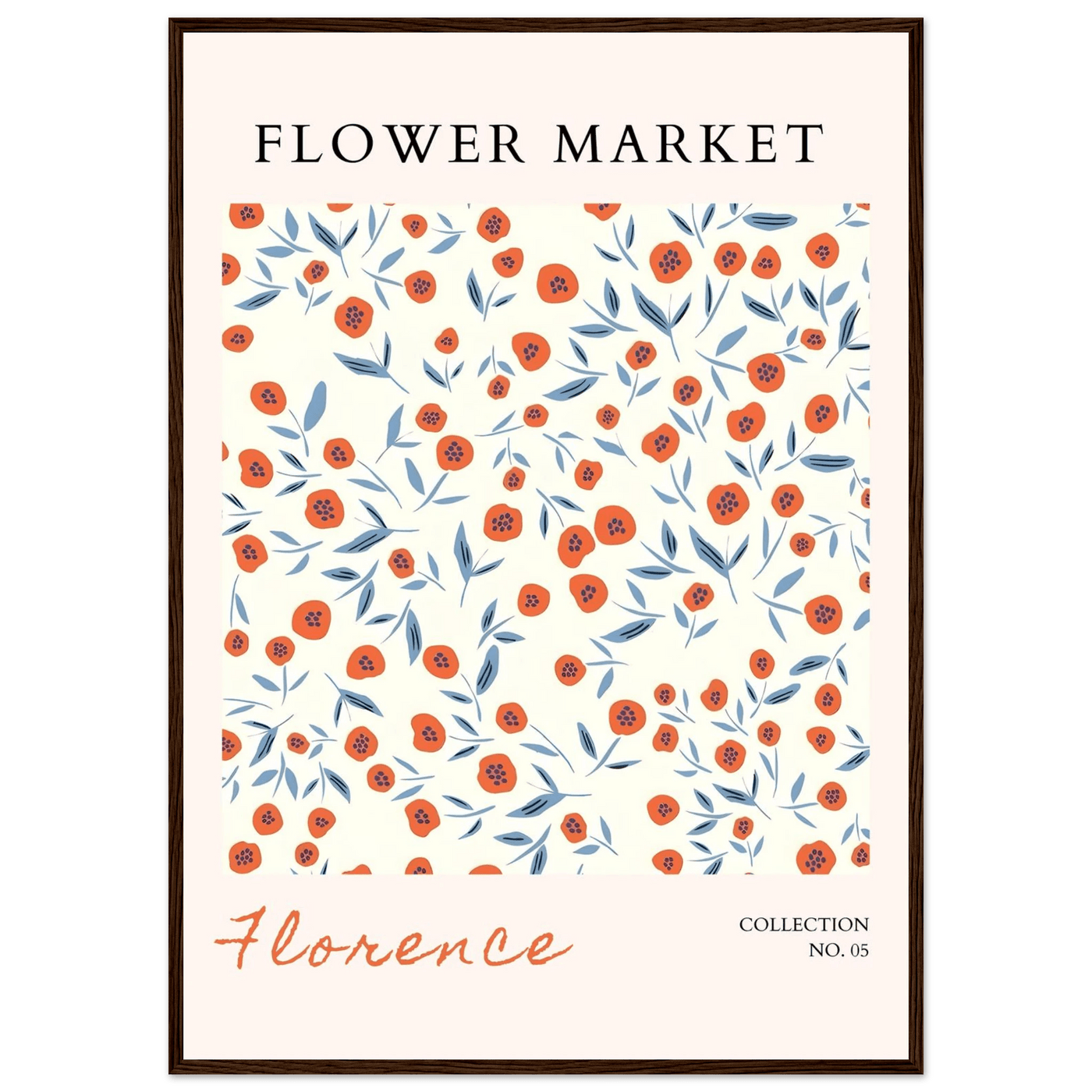 Florence Flower Market Art Print – Vibrant Orange Poppies & Blue Leaves | Framed & Ready-to-Hang Wall Art - Vibrantwalls