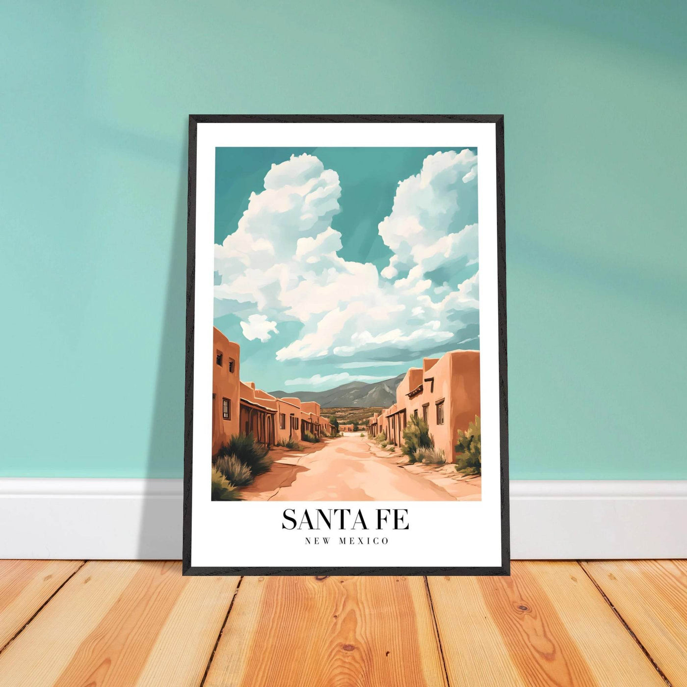 Santa Fe New Mexico Framed Poster – Vintage Southwest Wall Art with Wooden Frame - Vibrantwalls