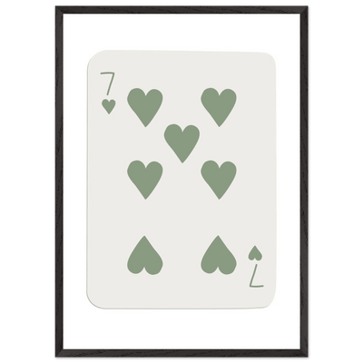 Minimalist Poker Card Art - Seven of Hearts - Sage Green Framed Poster, Eco-Friendly Decor - Vibrantwalls