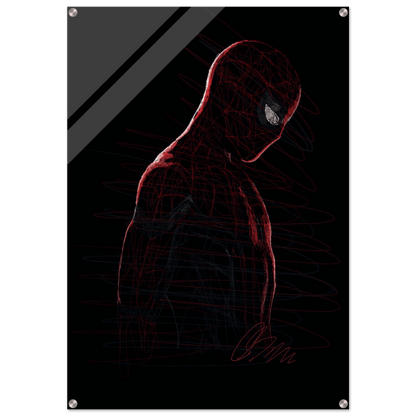Abstract Spider-Man Acrylic Print – Dynamic, Modern, Scribble Art Wall Decor in Various Sizes - Vibrantwalls